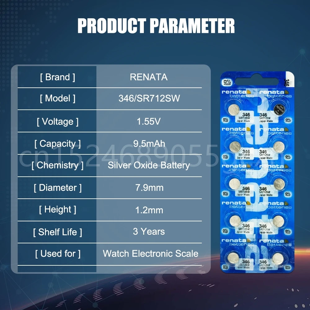 الأصلي ريناتا السويسري 346 الفضة أكسيد ساعة بطارية SR712SW ل ساعة حاسبة السويسري صنع زر عملة خلية