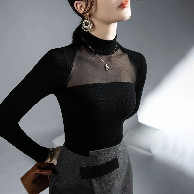 Long Sleeve T-shirts Women Slim Sexy Elegant Office Ladies Simple Designed Patchwork Cropped Spring Tops Streetwear Vintage Ins