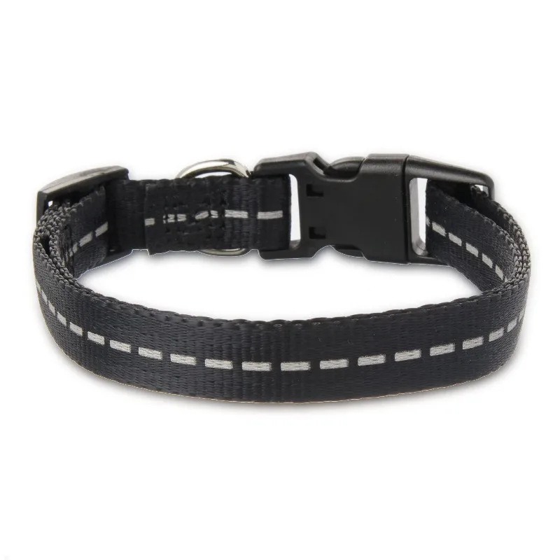 Reflective Polyester Adjustable Dog Collar, Black, Small