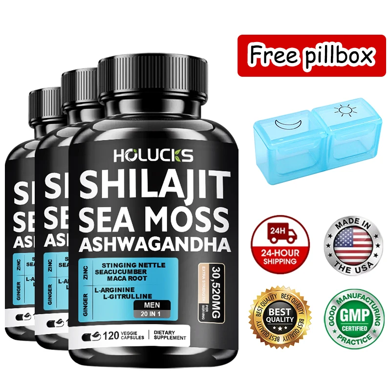 

Sea Moss Shilajit Ashwagandha Capsules, Natural Herbal Supplement for Energy, Immune Support, Vitality & Daily Wellness for Men