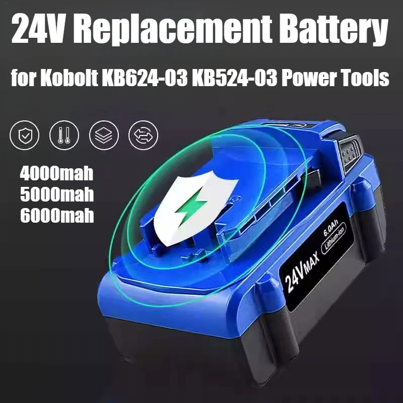 6000mAh High Capacity 24V Replacement Battery for Kobolt KB624-03 KB524-03 Power Tools - Long Lasting Li-ion Battery Pack
