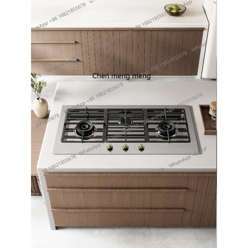 Estufa de gas de tres ojos hundida con encimera empotrada Estufa de gas retro integrada de acero inoxidable Gas natural