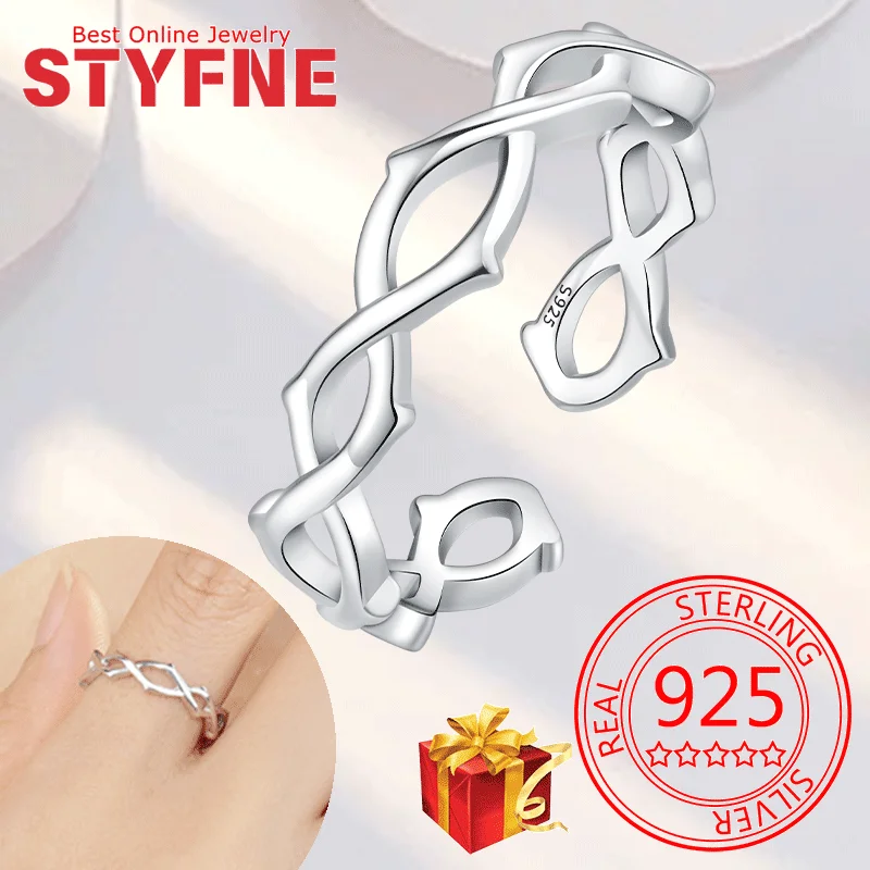 

Real 925 Sterling Silver Thorn Branches CZ Finger Rings Adjustable Ring For Women Wedding Jewelry Gifts with GIFT BOX