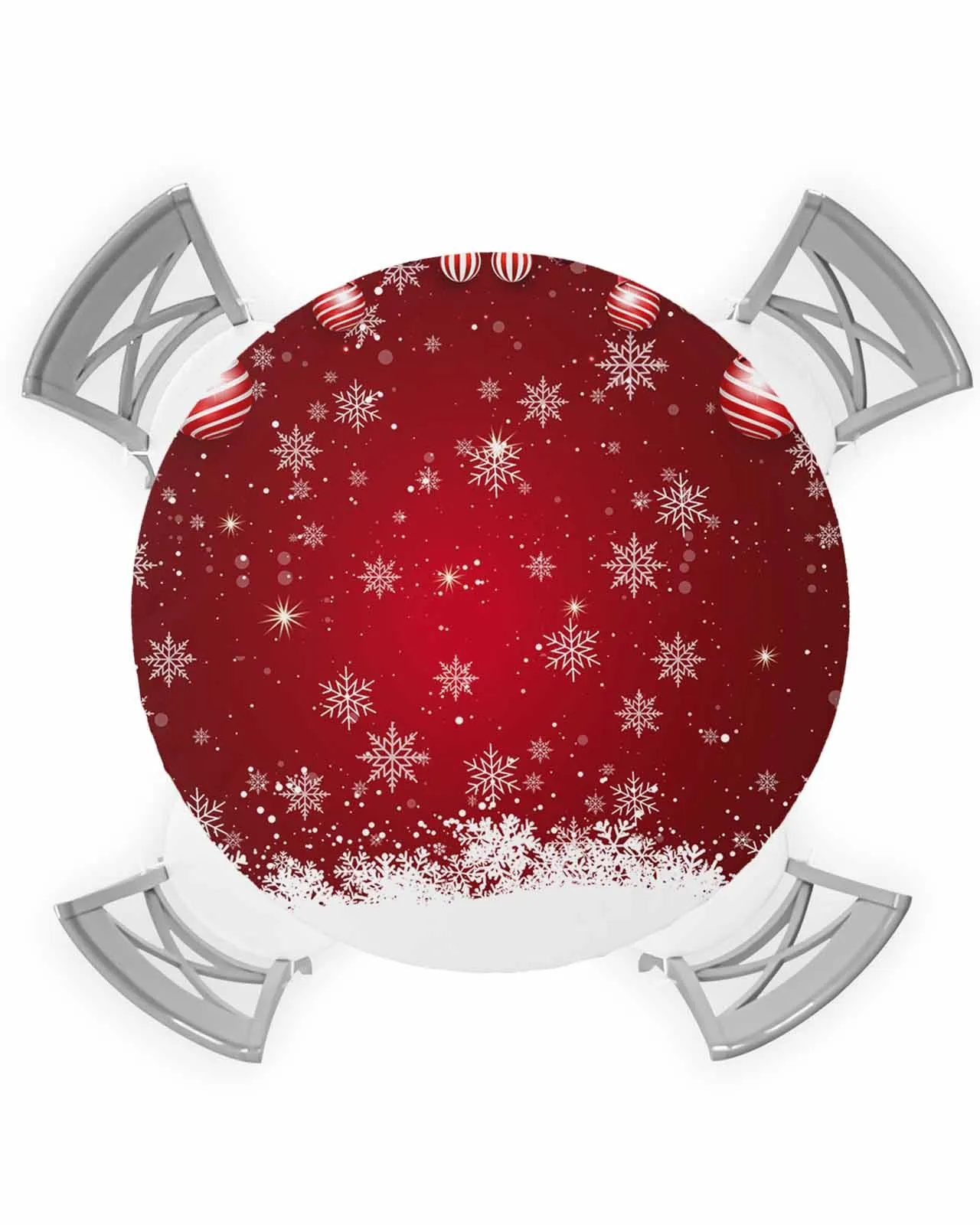 Christmas Winter Snowflakes Balls Round Elastic Edged Table Cover Protector Cloth Waterproof Rectangle Fitted Tablecloth