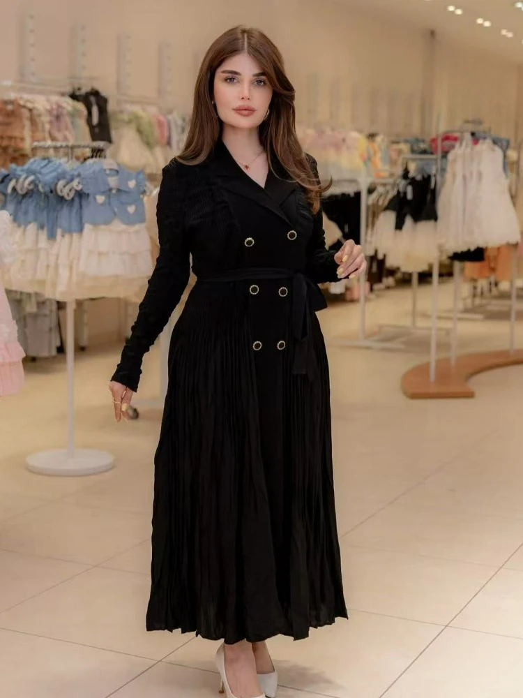 Miyake Pleated Dress 205 Spring Clothes New Lapel Slim Age Reduction Big Pendulum Long Dress Medium and Long Temperament