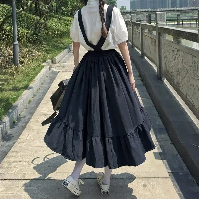 Nowa słodka spódnica damska styl Preppy pasek długa spódnica Ruffles luźna śliczna studencka spódnica na co dzień spódnice damskie 2025 HOT