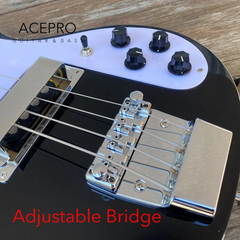 4003 Electric Bass Guitar, Cream White 4 String Bass, Upgrade Adjustable Bridge Available, Rosewood Fingerboard, Black Pickguard