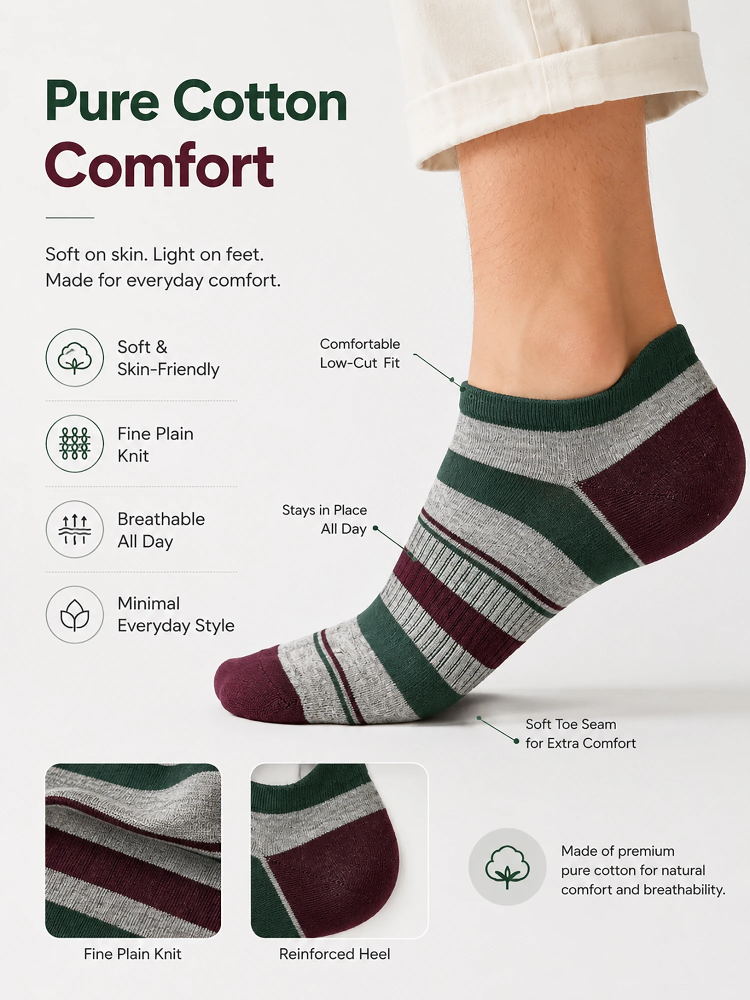 1/4 Pasang Kaus Kaki Pria Bergaris Warna-Warni, Bahan Katun Bernapas, Empuk, Model Pendek, Untuk Olahraga Lari, Anti Selip, Menyerap Keringat, Cocok untuk Hadiah