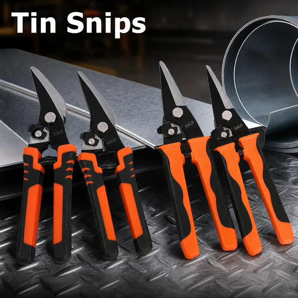 Iron Sheet Scissors Ergonomic Orange/Black Handle Straight Head Elbow Iron Scissors Pliers for Duct Wire Cutting Tool 1pcs