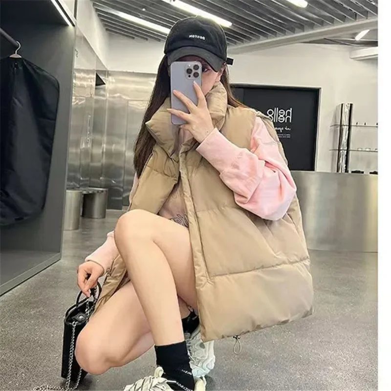 Autumn Winter Lightweight Sustans Vest for Women Korean Style Loose Jacket Fashion Girl Solid Sleeveless Parkas Winter Warm Vest