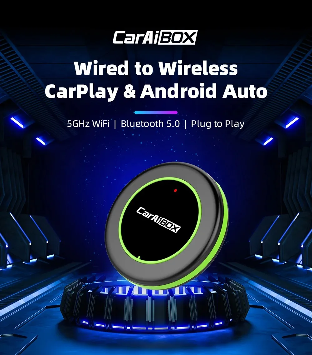 CarAIBOX inalámbrico Android Auto Dongle Box 2 en 1 adaptador CarPlay inalámbrico para Radio de coche con CarPlay con cable