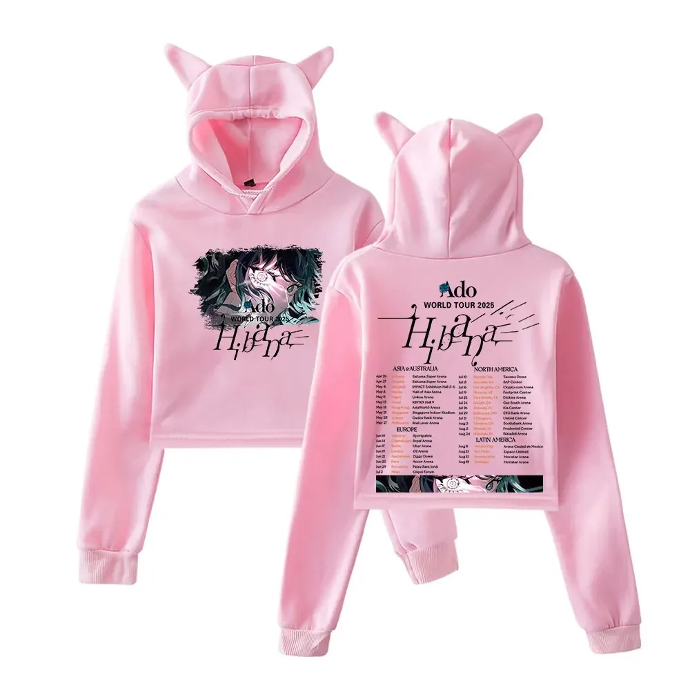 Ado Hibana World Tour  Hoodie Vintage 90s Streetwear Fashion Hoodie Merch Hoodies Sweatshirts for Girls Cat Ear Crop