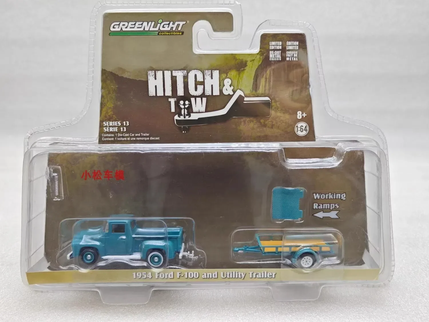 1:64 1954 Ford F-100 y remolque utilitario, modelo de coche de aleación de Metal fundido a presión, juguetes para colección de regalos