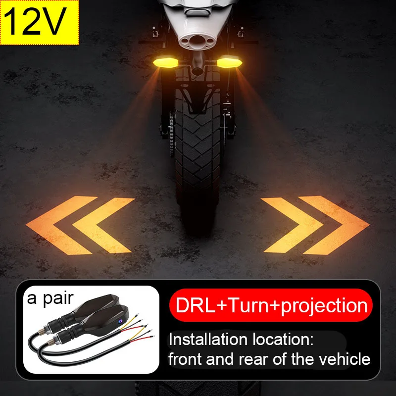 A Pair Motorcycle LED Projection Turn Signal Light Indicator Blinker 27 Mode Colorful Strobe Warning Universal Waterproof 12V