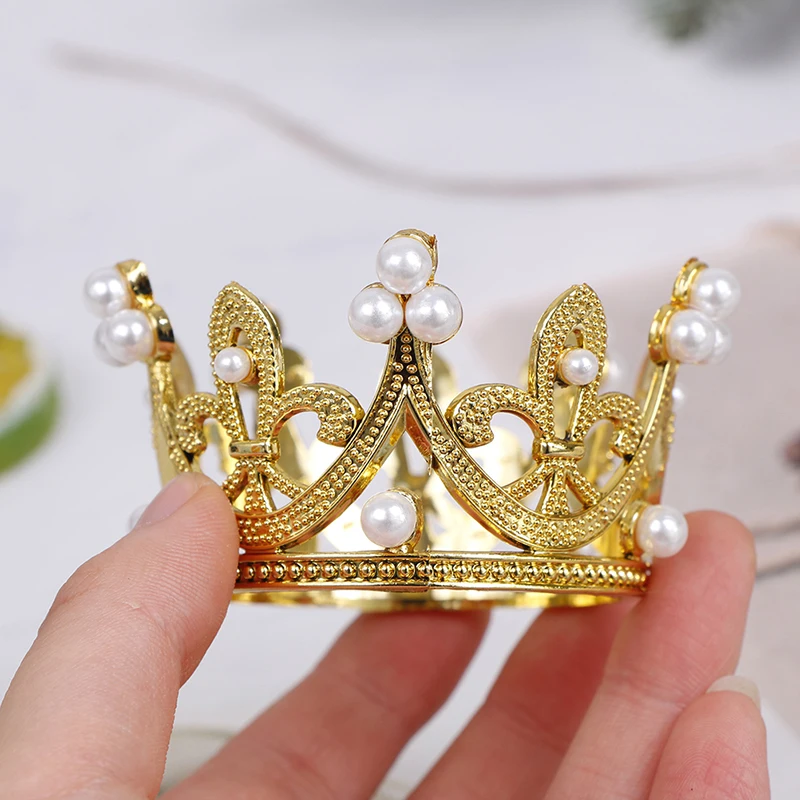 Mini Crown Cake Decoration Princess Topper Pearl Tiara Children Hair Ornaments for Wedding Birthday Party Cake Decoration