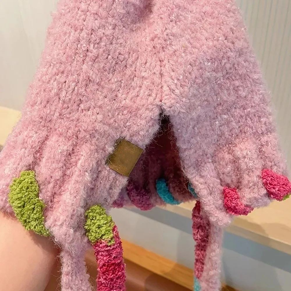 خفيفة الوزن الدافئة الأذن محبوك الصوف قبعة يندبروف مطاطا قوس قزح القبعات قبعة قابل للتعديل شرابات الأشرطة الأذن إفشل قبعة