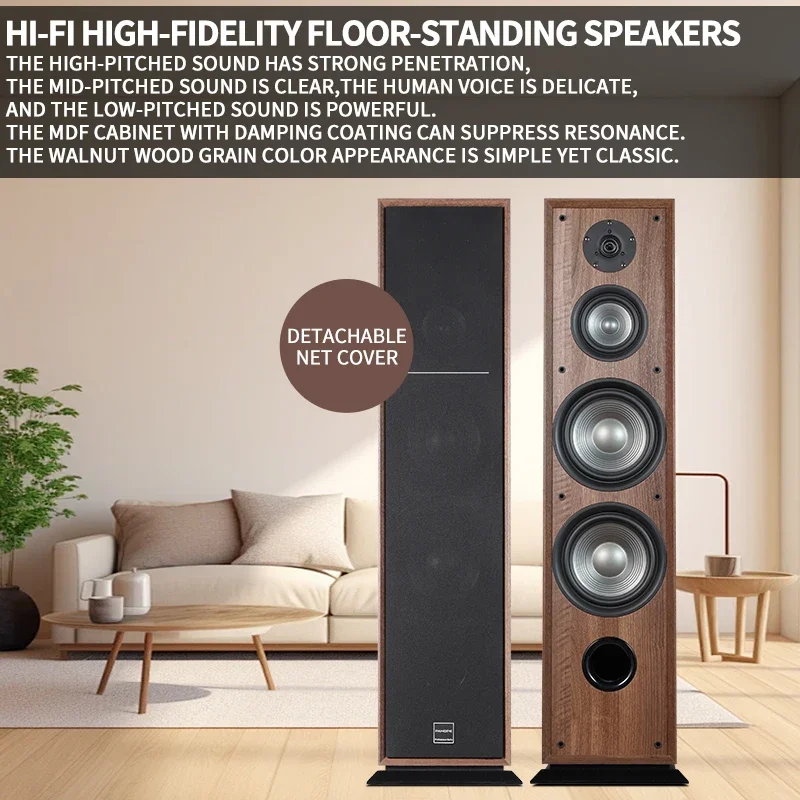 Best Seller High-end Tower Level 2.0 Front Speaker Living Room Three Frequency Passive HiFi Floor Type Home Stereo Wooden Speak