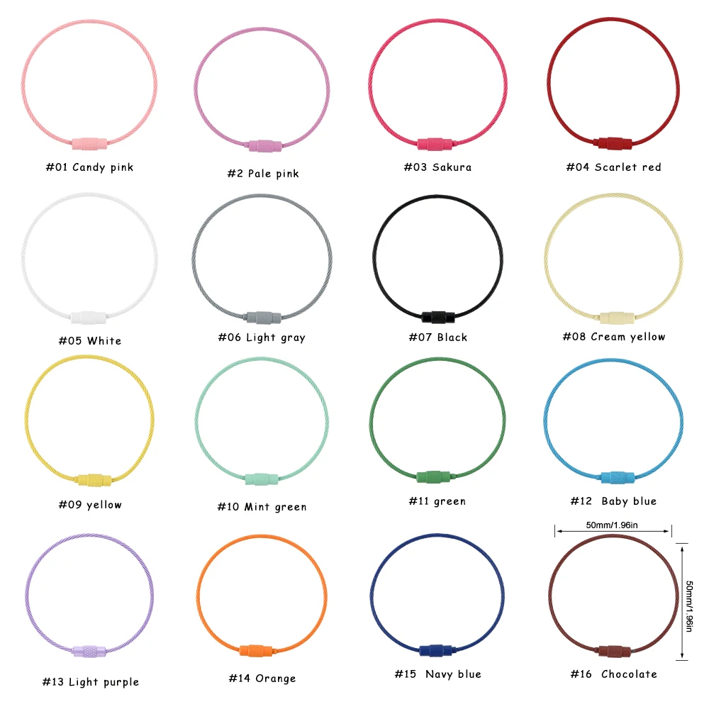 10pcs/lot Stainless Steel Wire Keychains Colorful Round Cable Loop Screw Lock Rope Rings For DIY Keyrings Key Chains Accessories view 2