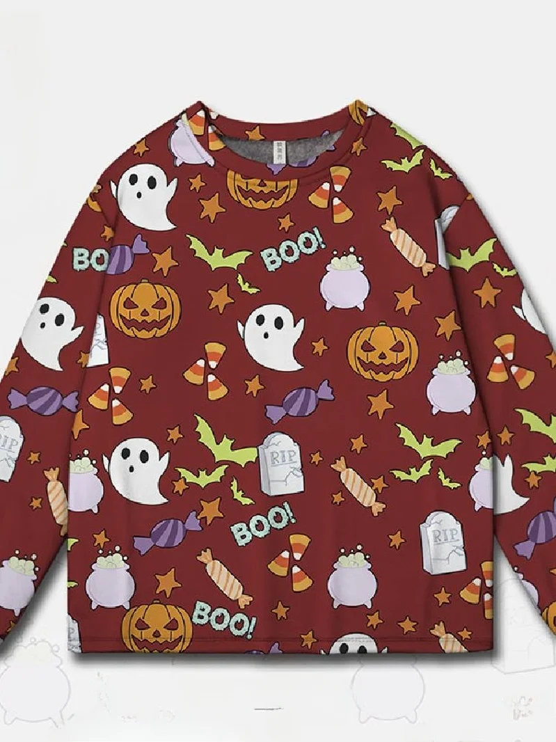 เสื้อฮู้ดลายการ์ตูนน่ารัก ฮาโลวีน ฟักทอง ผี ค้างคาว แฟชั่นสตรีทแวร์ ผู้ชาย แขนยาว พิมพ์ลาย...
