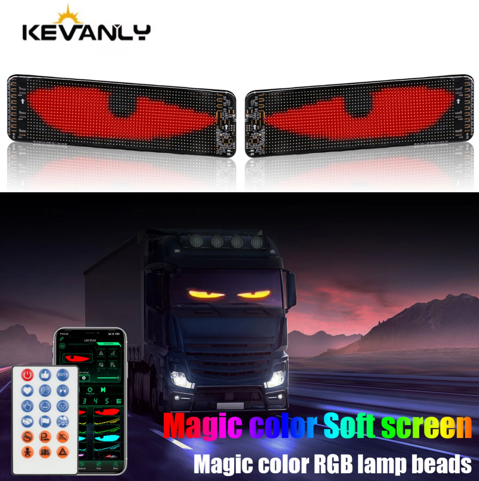 2024 Dynamic Devil's Eye Truck Windshield scrolling Advertising APP Automotive LED Matrix Pixel Board Remote CONTROL DIY RGB