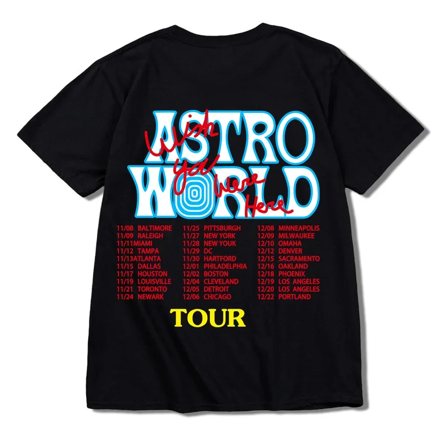 

New Summer Hip Hop T Shirt Men Women Cactus Jack ASTROWORLD Harajuku T-Shirts WISH YOU WERE HERE Letter Print Tee Tops