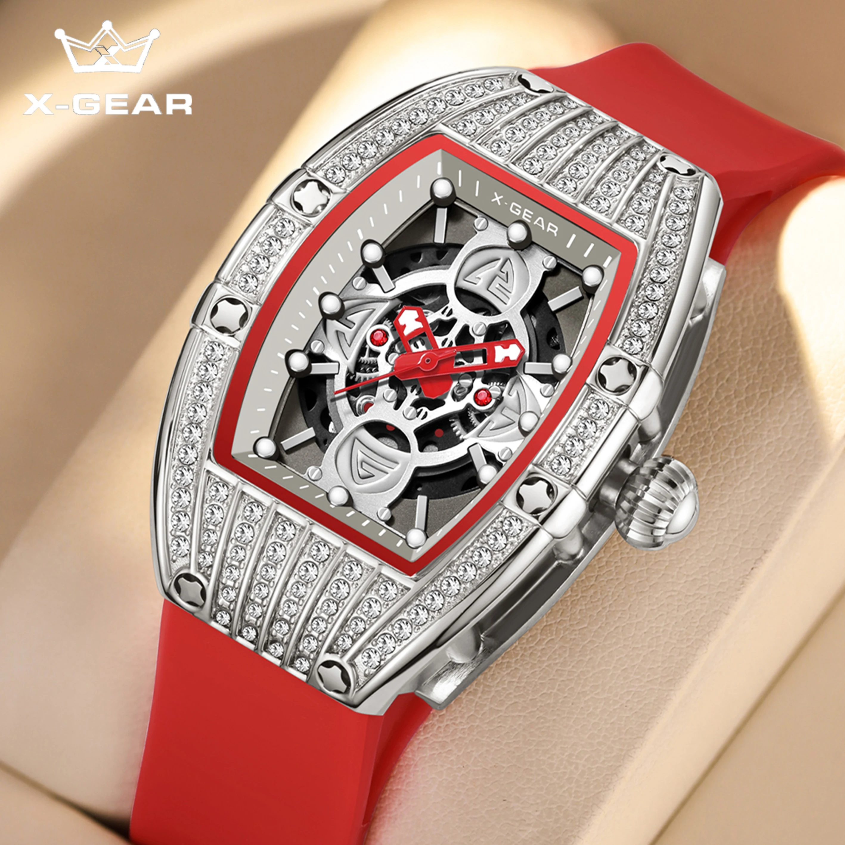 X-GEAR Luxury Fashion Quartz Watch Silicone Strap Waterproof Woman Watch With Diamond Suitable for Daily Friends Gift