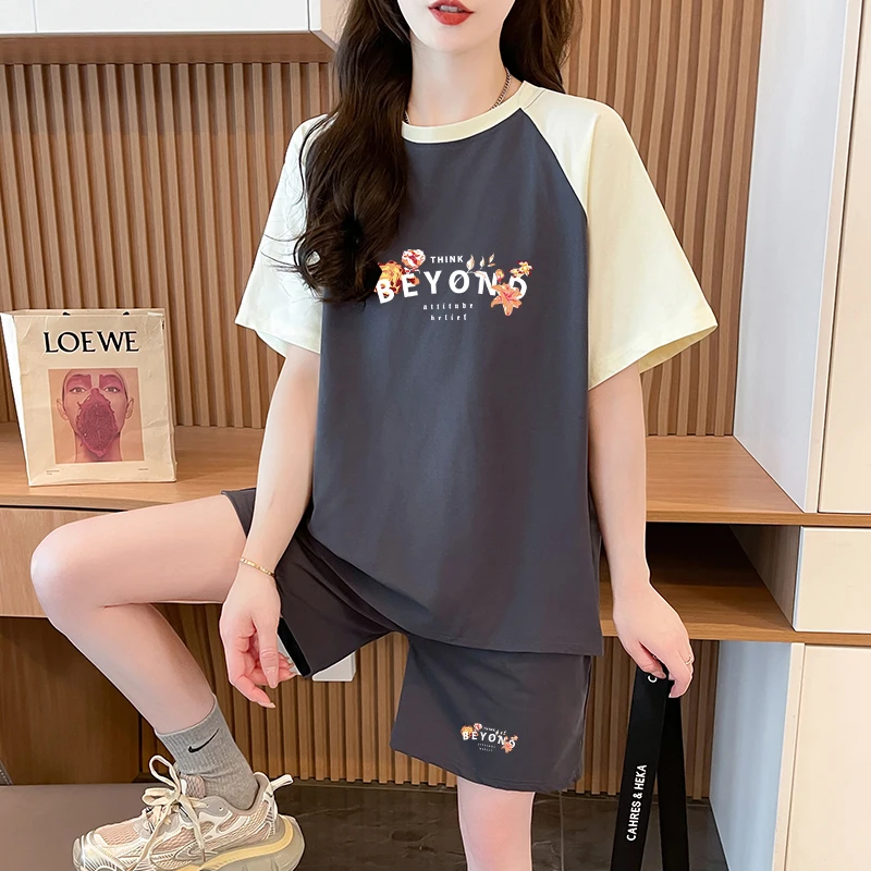 

Loose Short Sleeve Korean Style Women's Set Summer New Arrival plus Size Wide Leg Pants Four Seasons Green High End Fashion