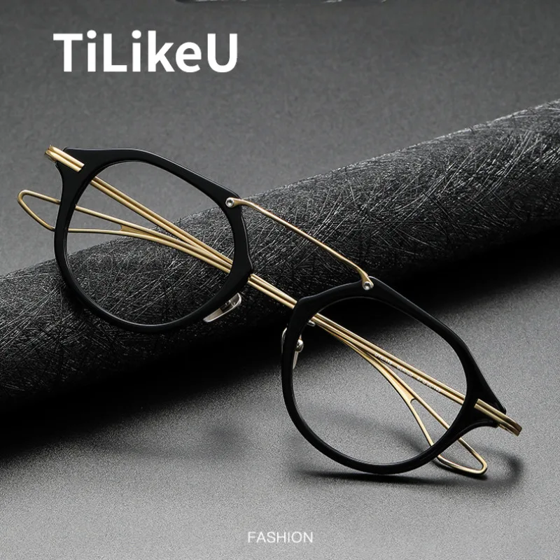 

Japanese Handmade Irregular Glasses Frame Designer Men and Women literary Retro style Acetate Titanium Eyeglasses Myopia eyewear