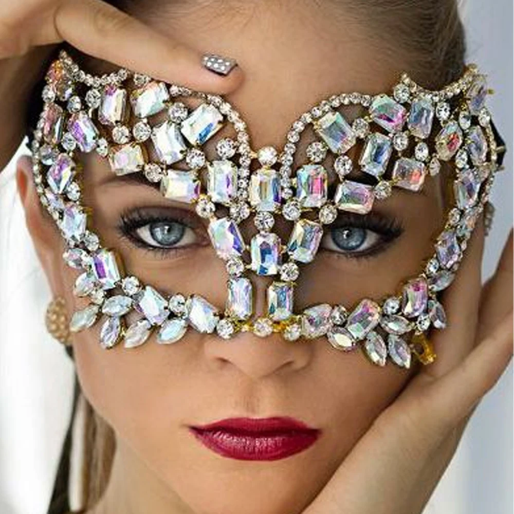 Stonefans Square strass Mask Masquerade Halloween per le donne accessori per feste Costume Sexy Crystal Half Face Mask Jewelry