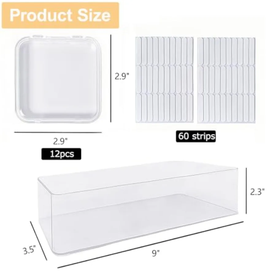 Caja de almacenamiento transparente para uñas, contenedor con cinta de doble cara para decoración de uñas, salón en casa, suministros de negocios transparentes, 12 Uds.