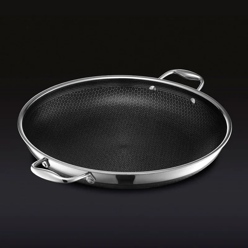 HexClad Hybrid Nonstick 14-Inch Frying Pan with Steel Lid, Dishwasher and Oven Safe, Induction Ready