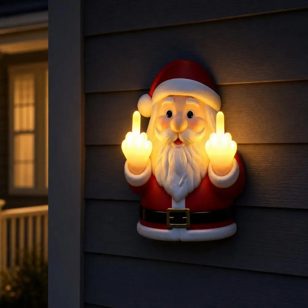Funny Middle Finger Santa LED Night Light Christmas Hanging Ornament Tabletop Decor for Porch Bedroom Balcony Party Gift