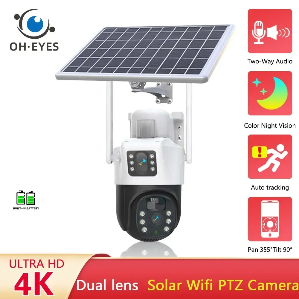 

4K 8MP Dual Lens WIFI Solar PTZ IP Security Camera Dual Screens Auto Tracking Outdoor Wireless CCTV Video Surveillance Camera