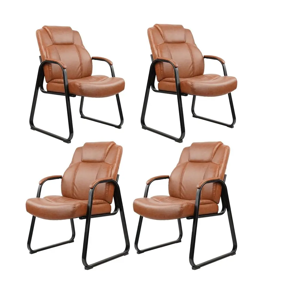 Big Tall 500 LB Wide Guest Chairs Heavy Duty, Leather Side Reception Chairs with Sled Base and Arms, Executive Office Desk Chai