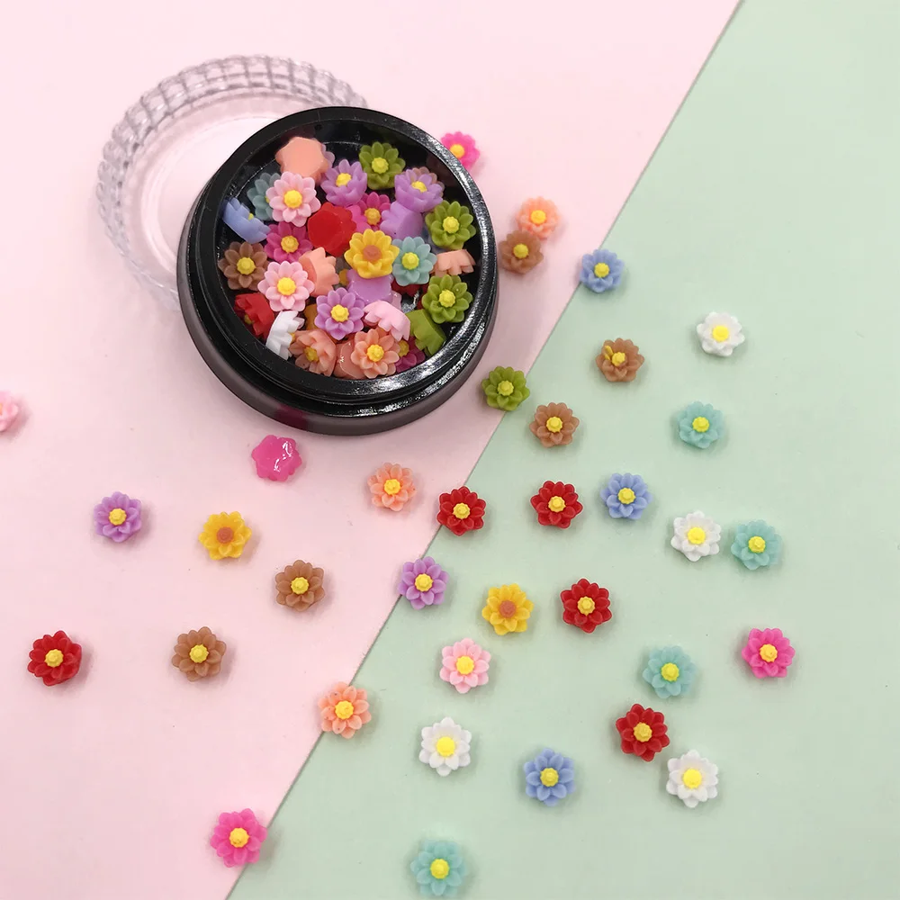 100Pcs Mixed 6mm Mini 3D Rose Flower Flatback Resin Cabochon Nail Art Manicure Decoration DIY Charms Nails Stickers Accessories