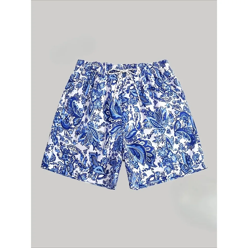 

Men's Drawstring Waist Floral Print Loose Beach Shorts Pattern Pool Shorts 3D Suitable for Beach Vacations Quick-drying Material