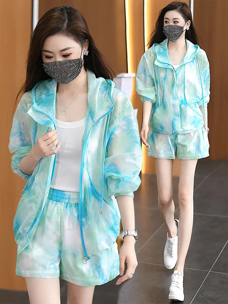 

Spor Sun Protection Women's Summer Faion Set Thin Top orts Two-Piece Set Breathable Long Sve Hooded Cardigan Zipper ...
