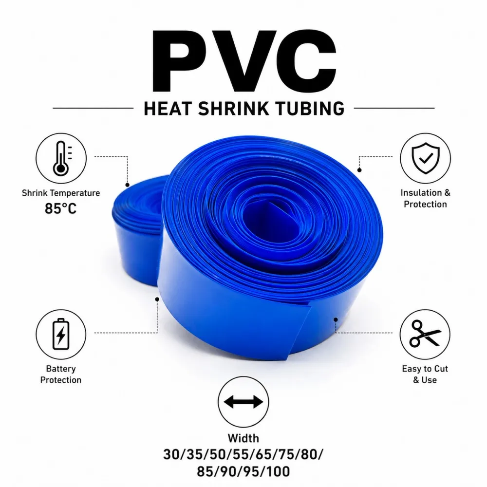 18650 Lithium Battery Film Blue PVC Heat Shrink Tube 30-100mm Width Insulation Heat Shrink Wrap Film Battery Protective Sheath