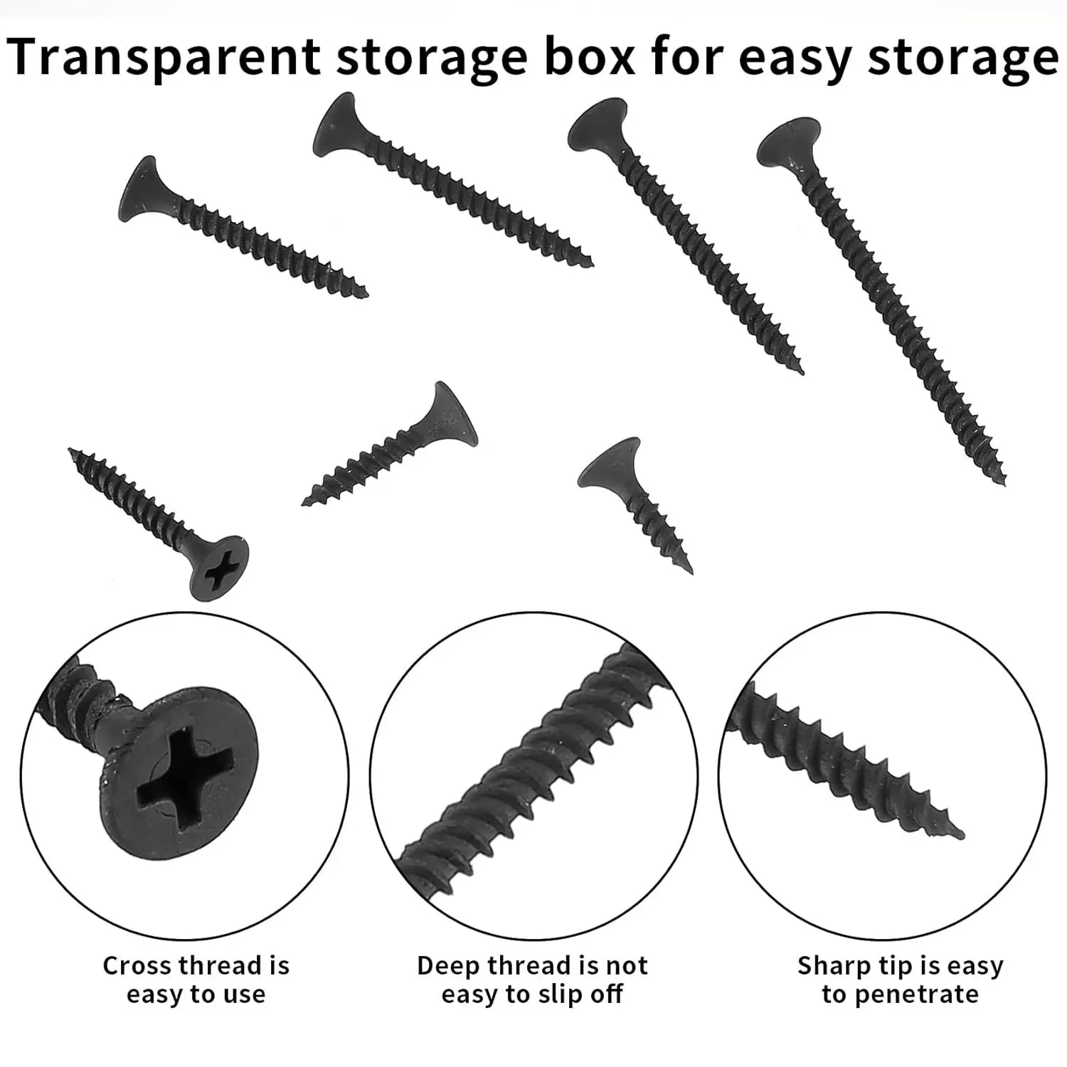220 PCS black wood screw combination kit, flat head self tapping screws, black carbon steel screws M3.5