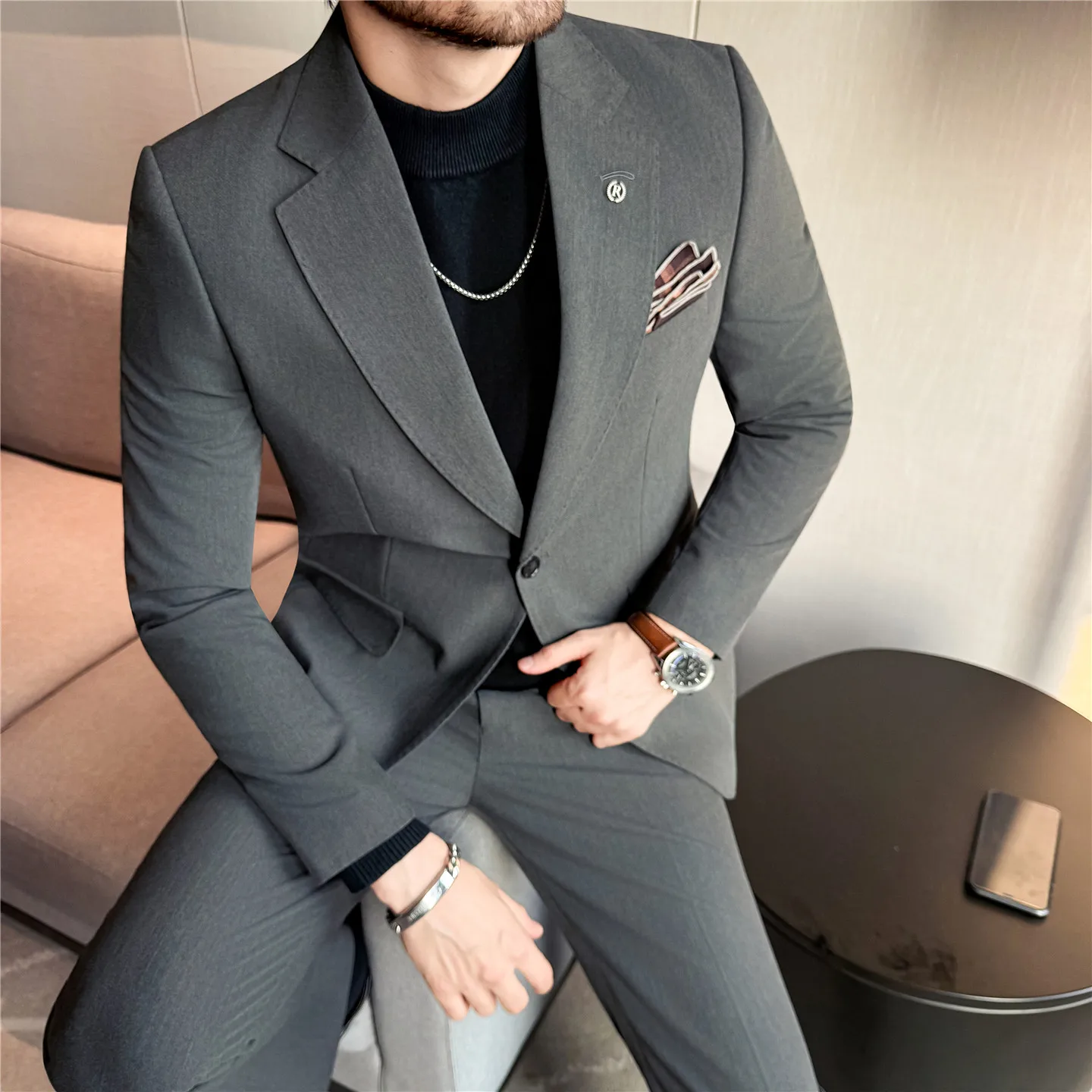 

High Quality Suit Set for Men 2 Pieces (Blazer+Trouser) Office Work Party Prom Wedding Groom Business Formal Casual Suits M-5xl