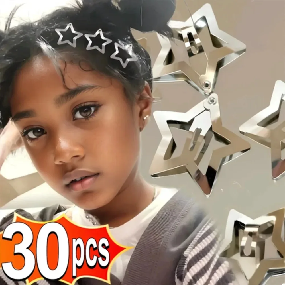 50/30 pçs prata estrela grampos de cabelo para meninas filigrana estrela metal snap clip feminino simples bb grampos de cabelo presilhas acessórios para o cabelo