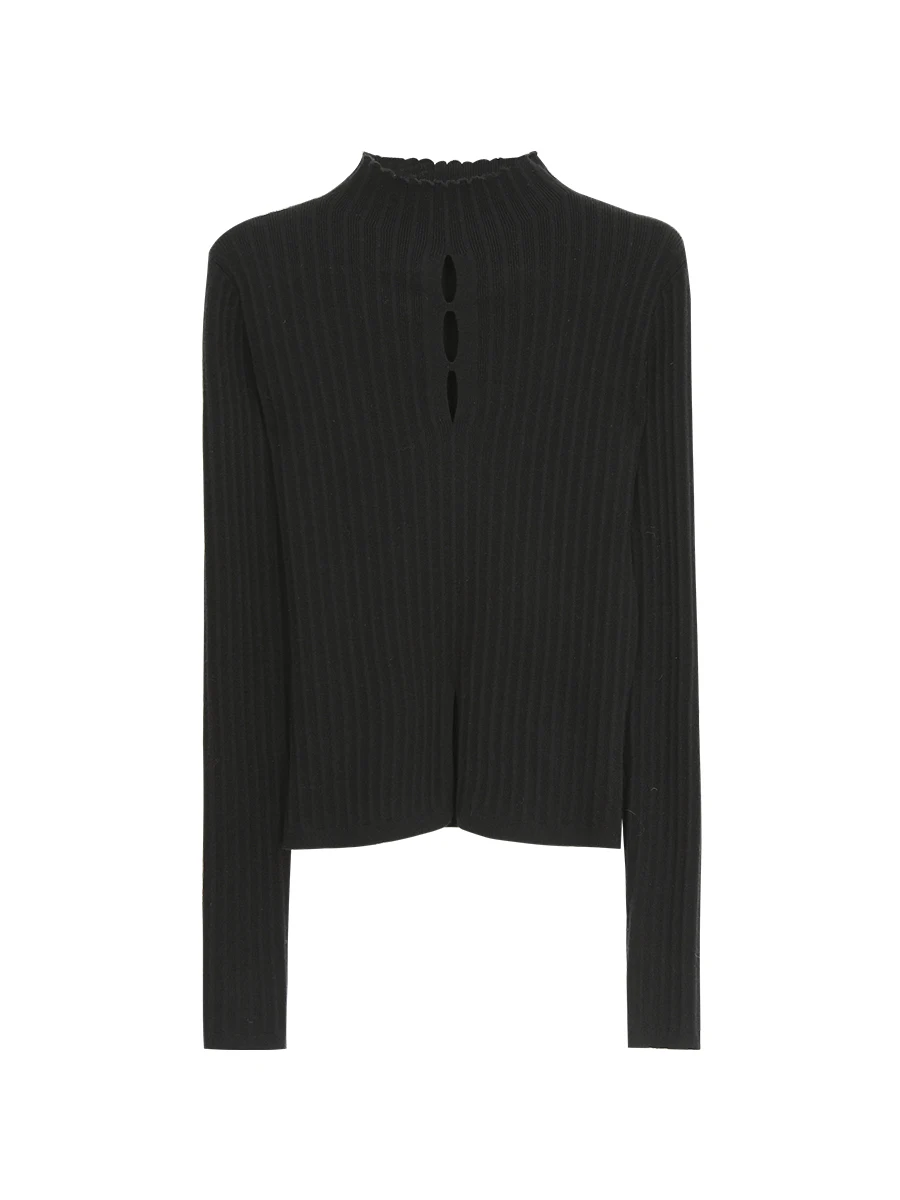 سترة محبوكة بياقة عالية وأكمام طويلة للنساء، ملابس داخلية سوداء لموسم الخريف، مريحة وذات تصميم عصري #4