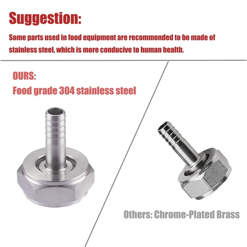 Stainless Steel Beer Keg Coupler Fitting,Beer Line Connector Kit,Hex Nut 5/8 Inch G Thread X 5/16 Inch Barb