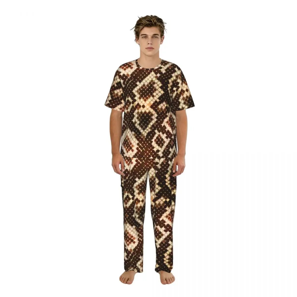 

Sleepwear Summer Spring Home Clothes Snake Skin Texture Short Sleeve Long Pant Nightwear