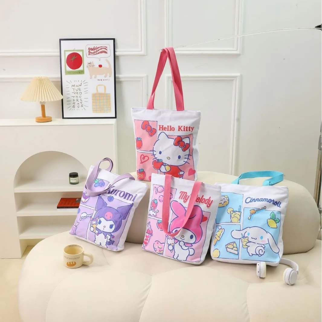 

Sanrio Kawaii Kuromi My Melody Shoulder Bag Hello Kitty Cinnamoroll Commuter Bag Girl Heart Cartoon Large Capacity Canvas Bag