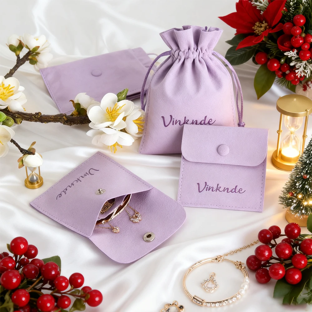 

100 шт., фиолетовая сумка для ювелирных изделий из микрофибры, бархатная тканевая сумка на кнопках, чехол для хранения серег, колец, ожерелий, органайзер для подарков