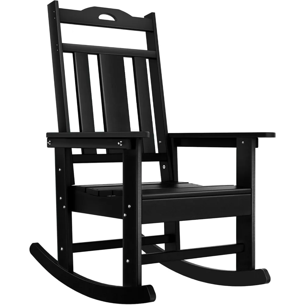 Durable HDPE Outdoor Rocking Chair - Weatherproof Patio Rocker with High Back and Oversized Seat for Comfort