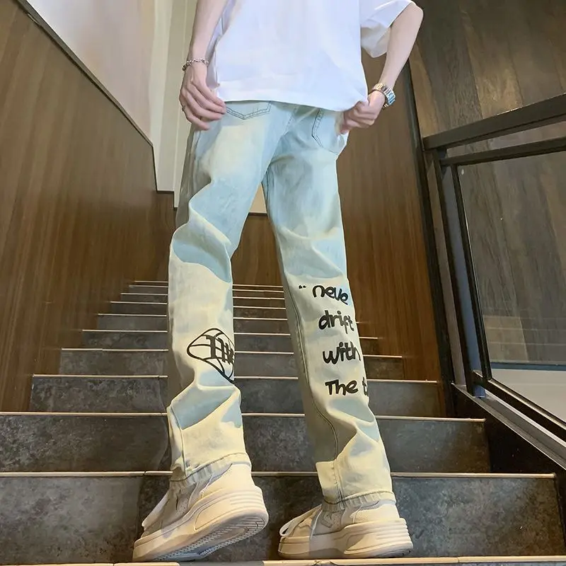 

high quality American Yellow Mud Jeans Men's Autumn Trendy Brand Pants Straight Retro Slim Fit Flared Pants