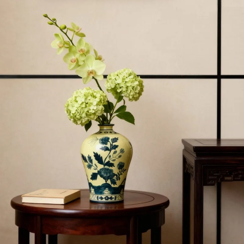 Vase series, hand-painted Nass yellow contrasting ink blue