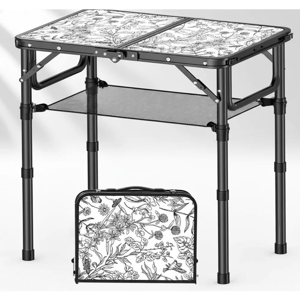 

Винтажный складной стол с цветочным принтом, портативный стол для кемпинга и пикника с регулируемой высотой для путешествий на открытом воздухе и домашнего декора